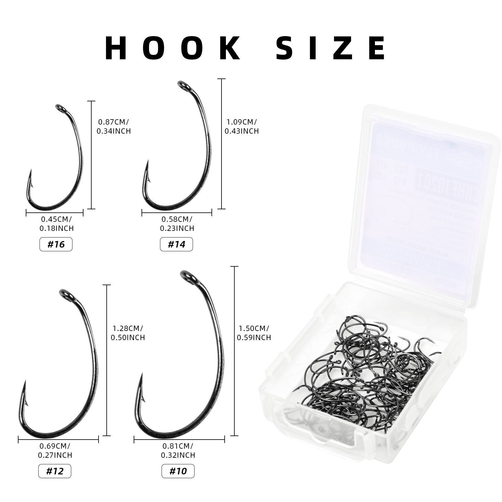Fishing Hooks 50 PCS/Pack Long Shank Curve Fishing Fly Hook Tying Hook  Stimulator Flies Hook Bronzed Size 8 10 12 14 16 Barbed for Bass Trout