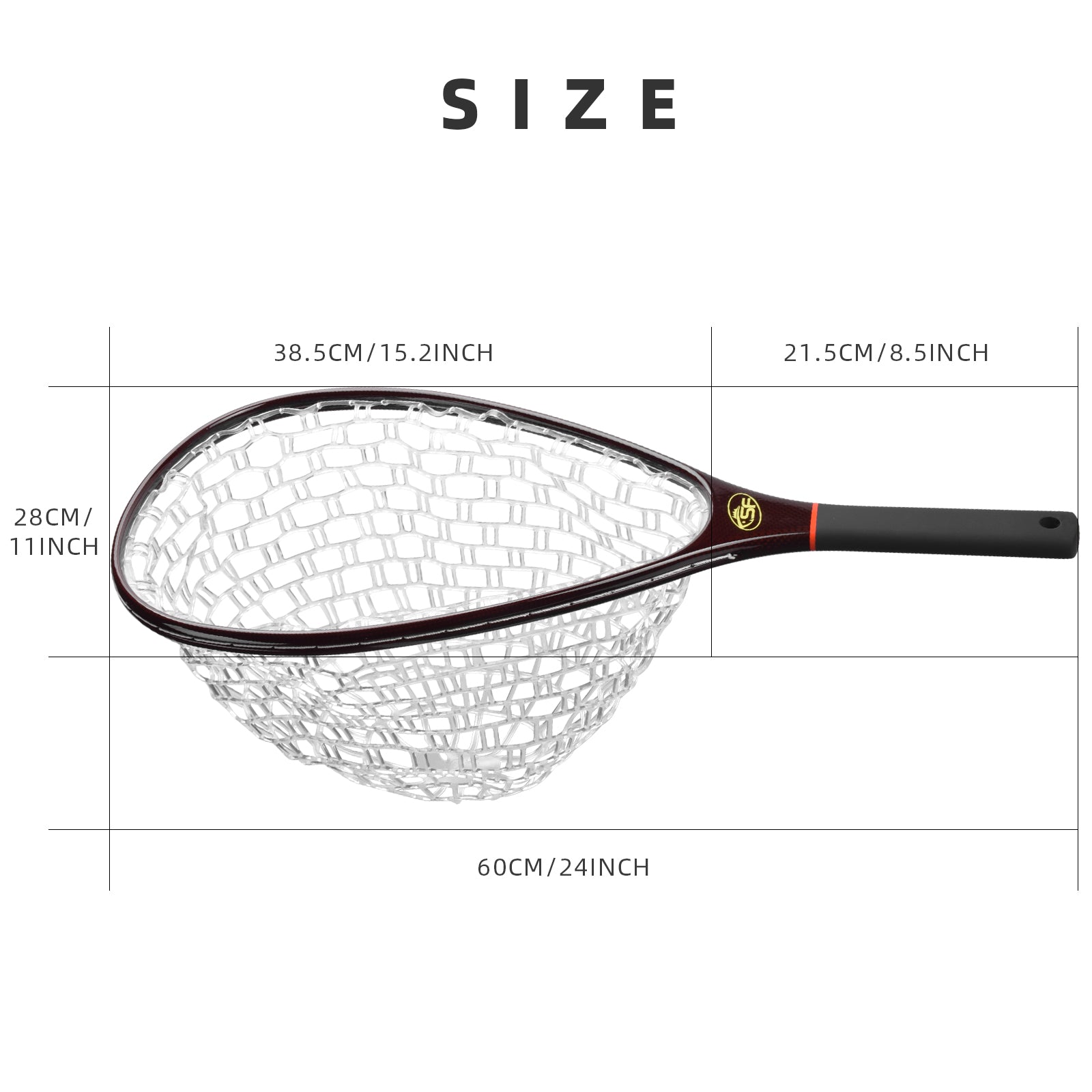 SF Fly Fishing Landing Net with Magnetic Release Curved Handle Wooden Frame  Black Rubber Mesh Net Burls Wood Grain for Streams, Small Rivers, Hikers