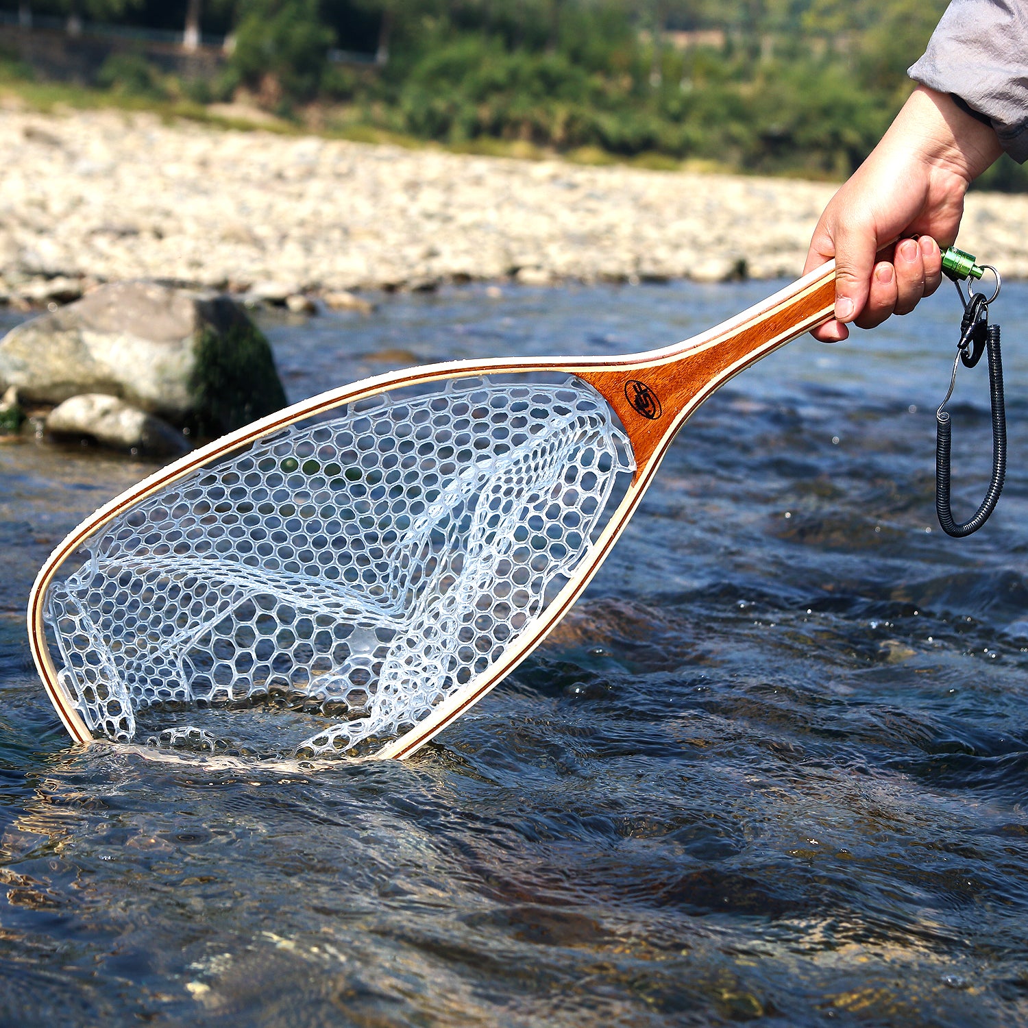 SF Fly Fishing Landing Net Soft Rubber Mesh Trout Net Catch and Release Net  Black Magnet/Small Holes Net Square Head