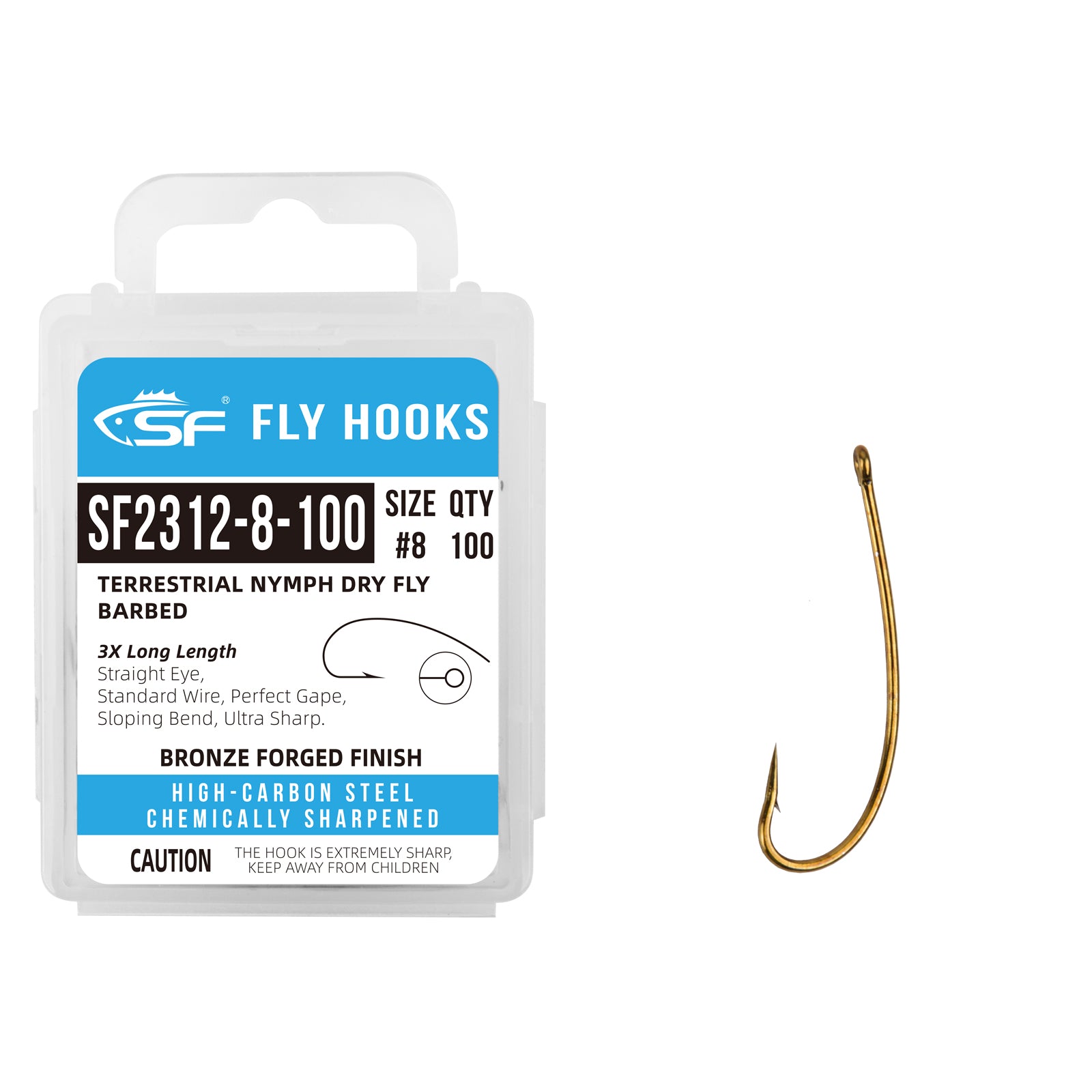 SF Terrestrial Nymph Dry Fly Tying Hooks with Mini Storage Box #8