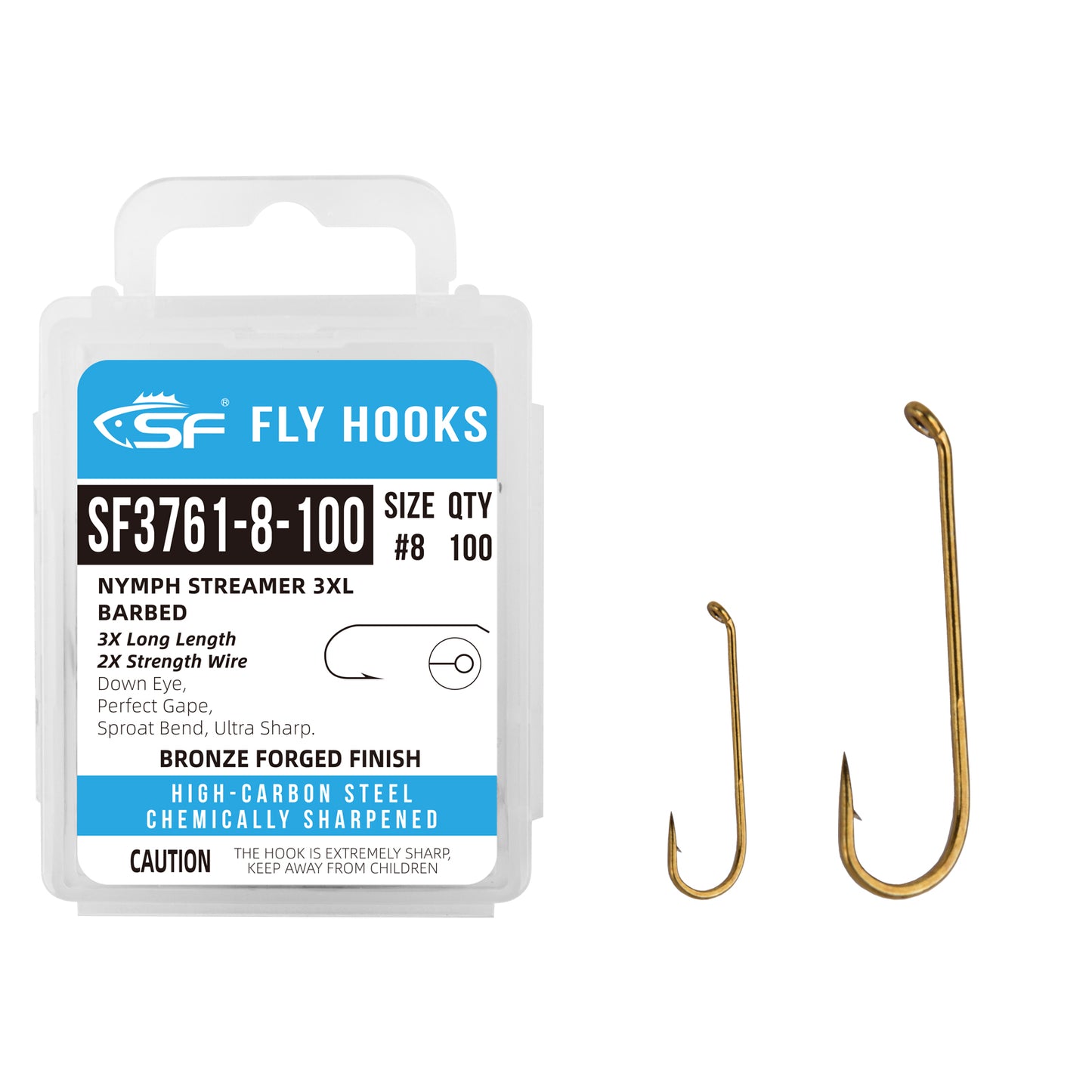 SF Nymph Streamer Dry Fly Tying Hooks 3XL with Mini Storage Box #8 #14 –  Sunshine Fishing Store