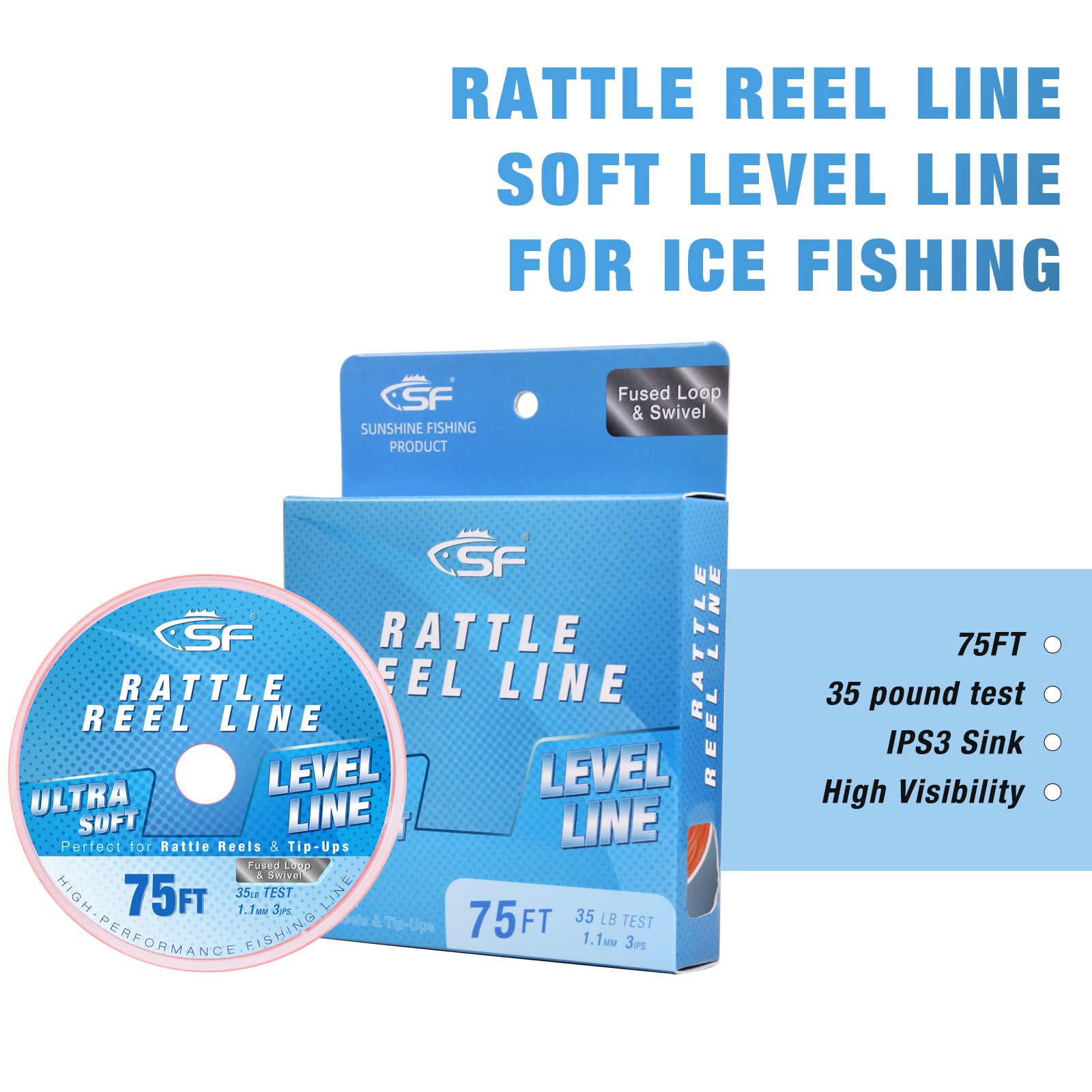 SF 35LB 3IPS 75FT Soft Ice Fishing Line Assorted Color Level Line